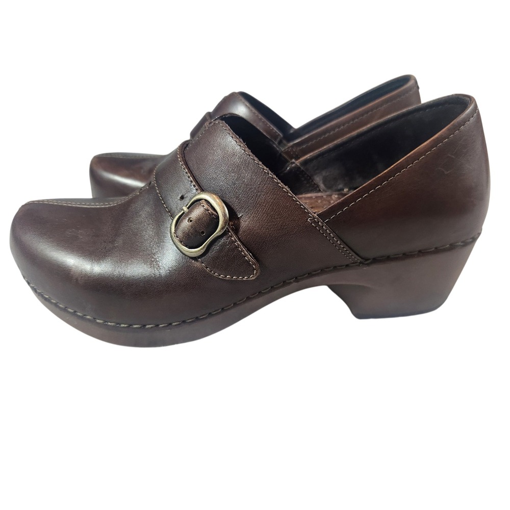 Dansko Leather Buckle Clogs Womens 40 Brown Block Heel Professional Shoes